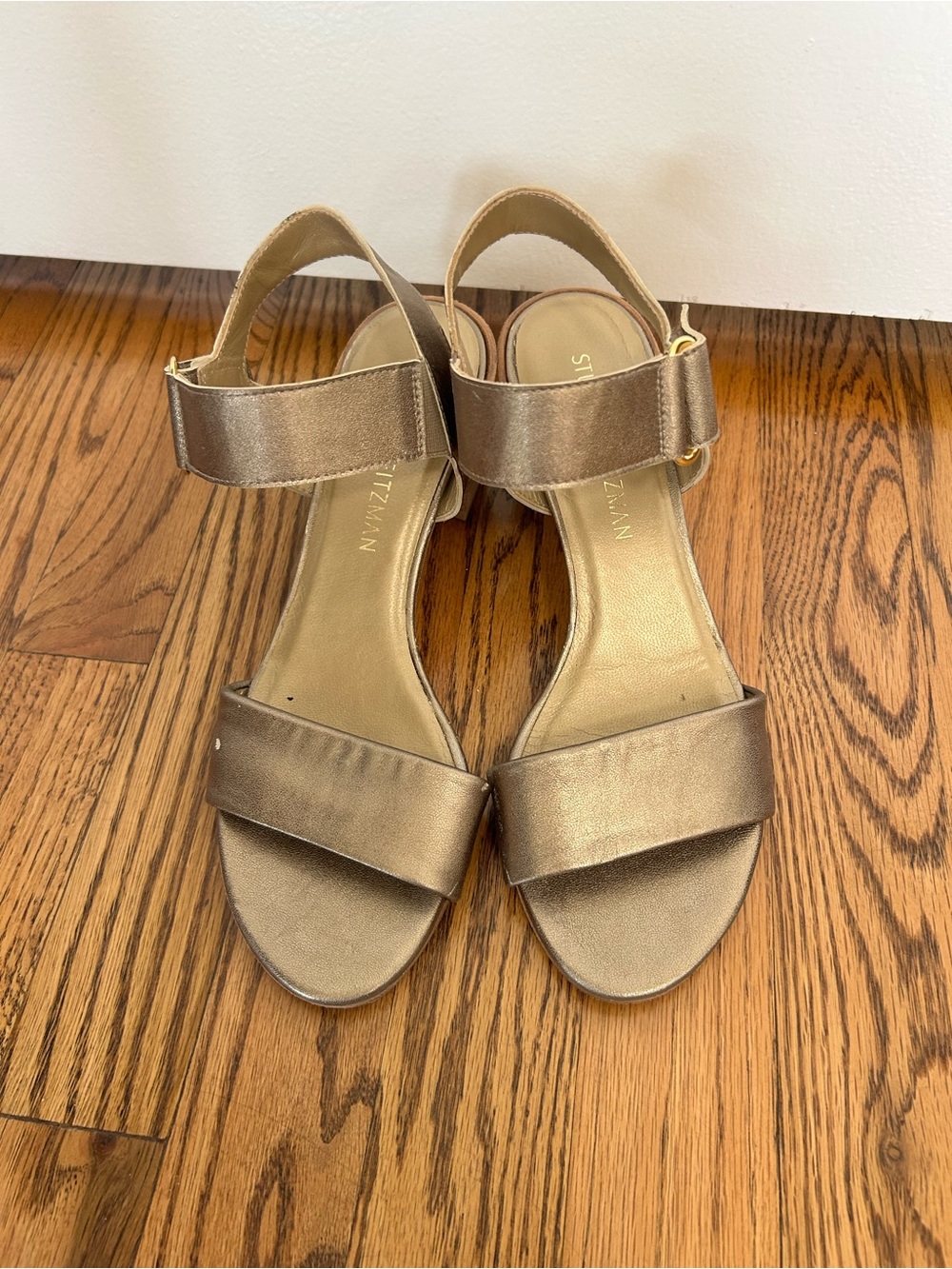 Stuart Weitzman Bronze Metallic Ankle-Strap Sandals